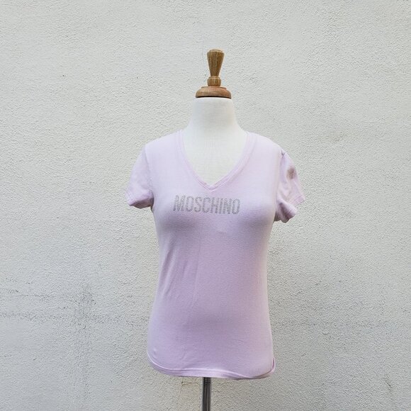 Vintage Y2K Moschino Baby Pink Gemstone Logo Tee - Picture 6 of 10